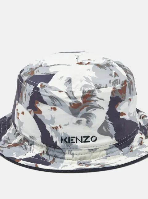 Kenzo Blue Nylon and Fleece Polar Bear Reversible Bucket Hat One Size