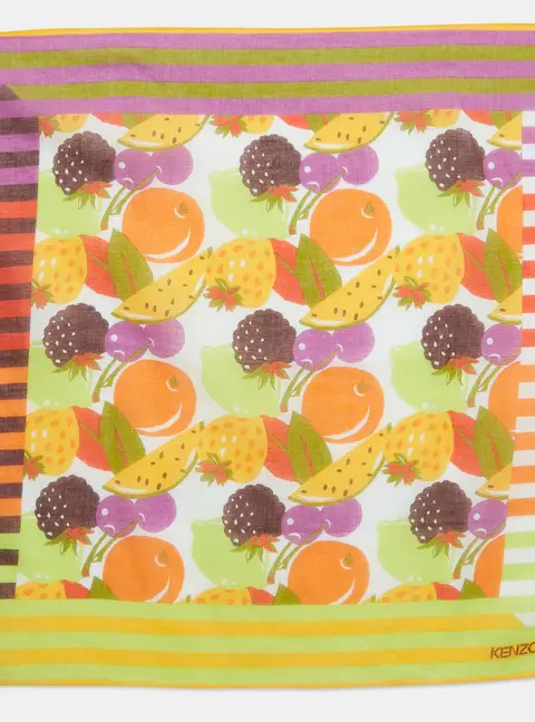 Kenzo Multicolor Fruits Print Cotton Square Scarf