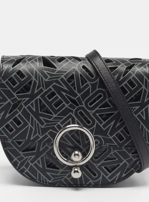 Kenzo Flying Laser Cut Black Leather Crossbody Bag