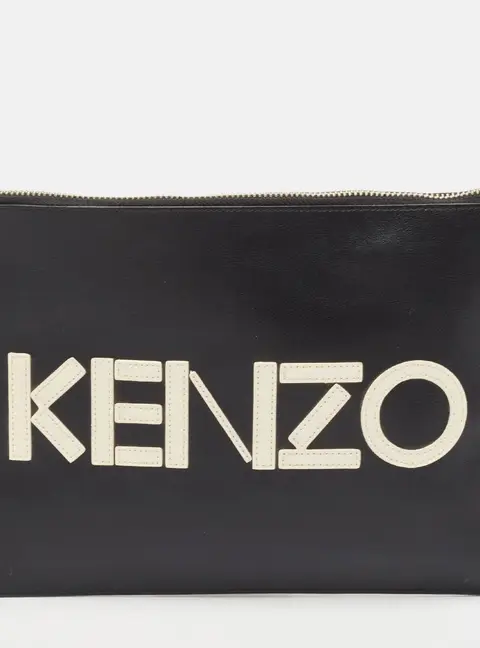 Kenzo Black Leather Logo Zipped Pouch