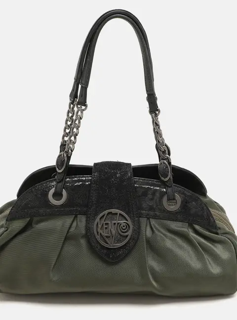 Kenzo Green/Black Nylon and Leather Satchel