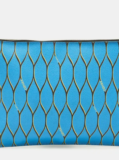 Kenzo Blue Pattern Print Coated Canvas Flat Zip Pouch