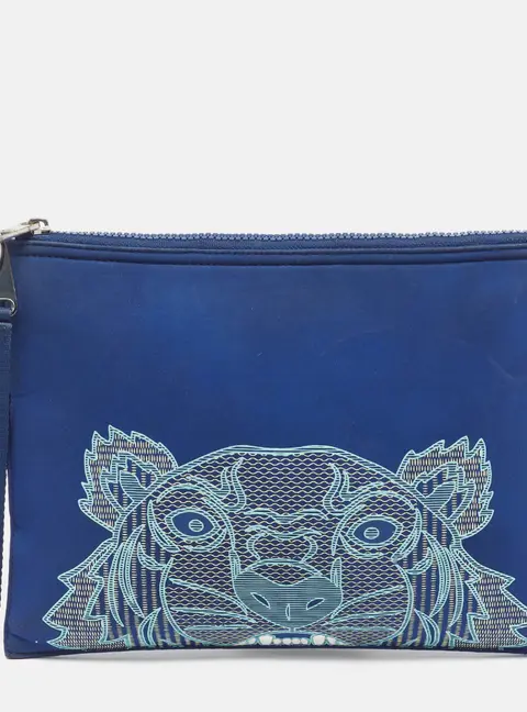 Kenzo Tiger Patch Navy Blue Neoprene Wristlet Pouch