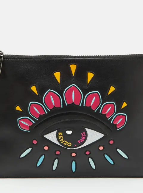 Kenzo Black Eye Leather Zip Pouch