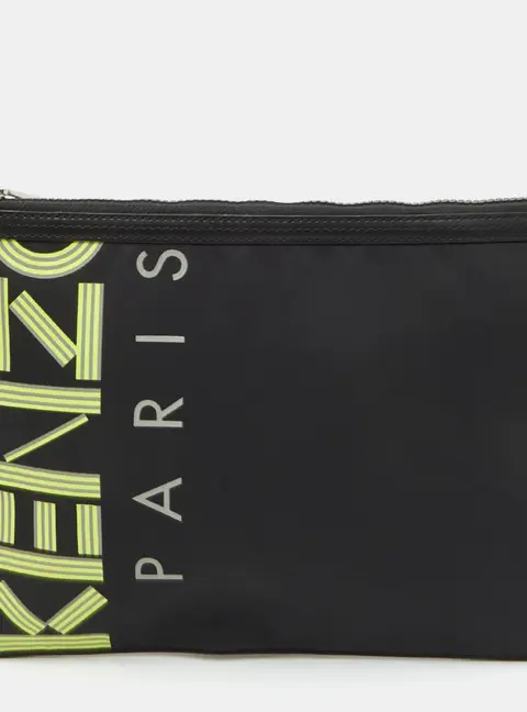 Kenzo A4 Logo Black Nylon Flat Clutch