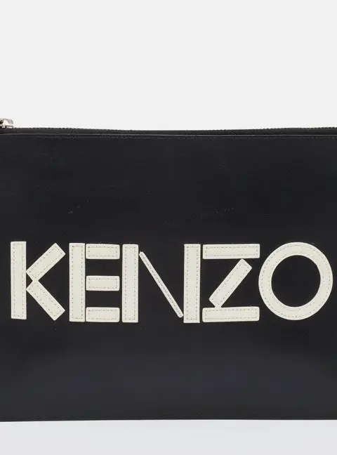 Kenzo Logo Black Leather Flat Pouch