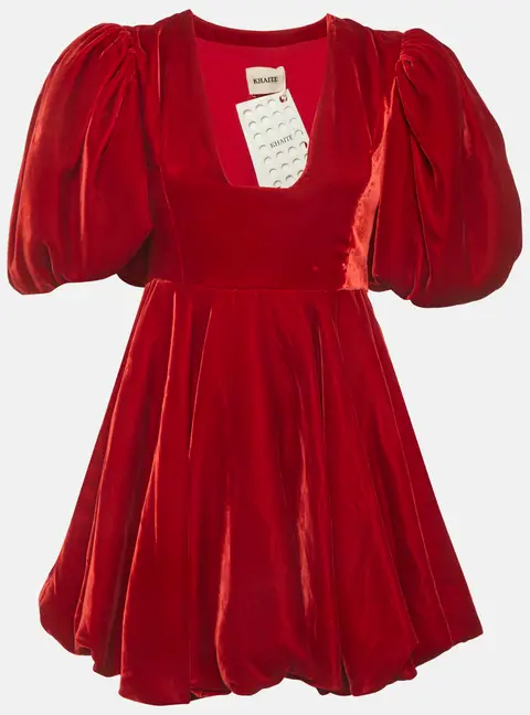 Khaite Red Velvet Puff Sleeve Leona Mini Dress S