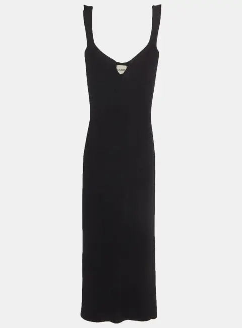 Khaite Black Rib Knit Strappy Midi Dress S