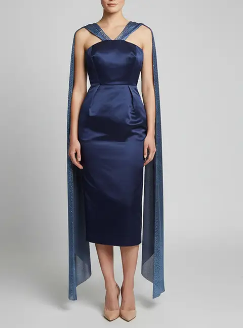 Khoon Hooi Blue Metallic Satin and Lurex Midi Cocktail Dress S