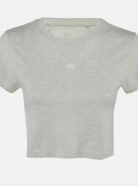 Kith Grey Logo Print Cotton Crop T-Shirt XS