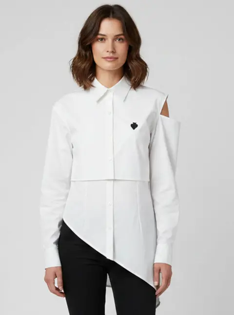 KKoncept White Cotton Poplin Asymmetric Layered Blouse XS