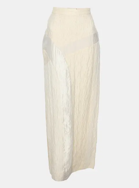 Koi Creme Textured Silk Maxi Skirt S