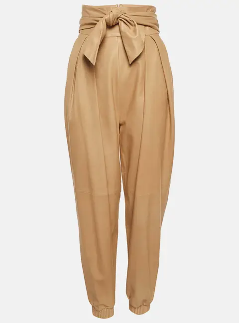 Kristina Fidelskaya Beige Leather Pleated Trousers XS