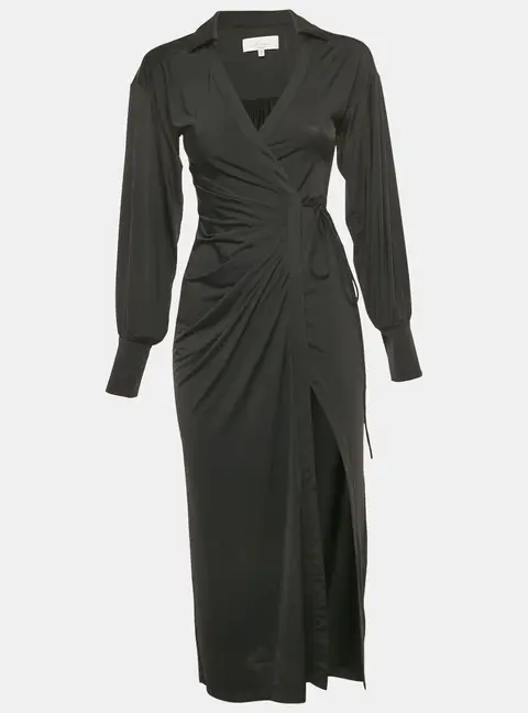 L'Academie Black Jersey Draped Wrap Dress XXS