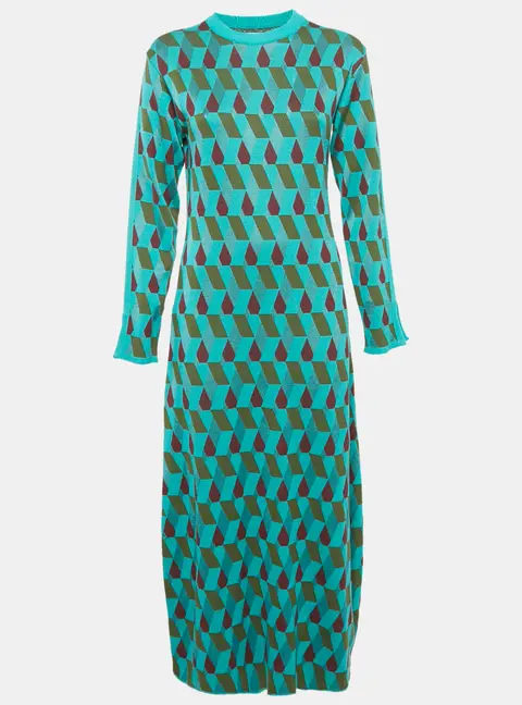 La Doublej. Green Diamond Jacquard Knit Leisure Dress XS