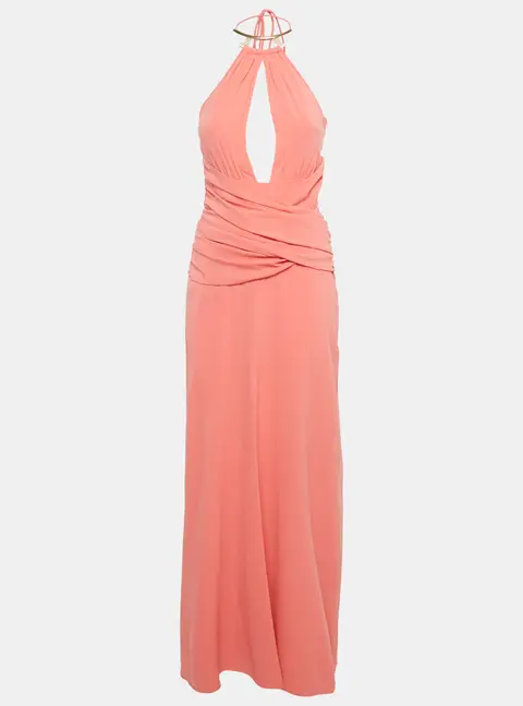 La Perla Pink Silk Halter Neck Draped Maxi Dress M