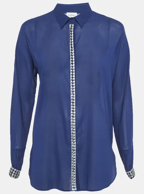 La Perla Blue Silk Semi Sheer Shirt L
