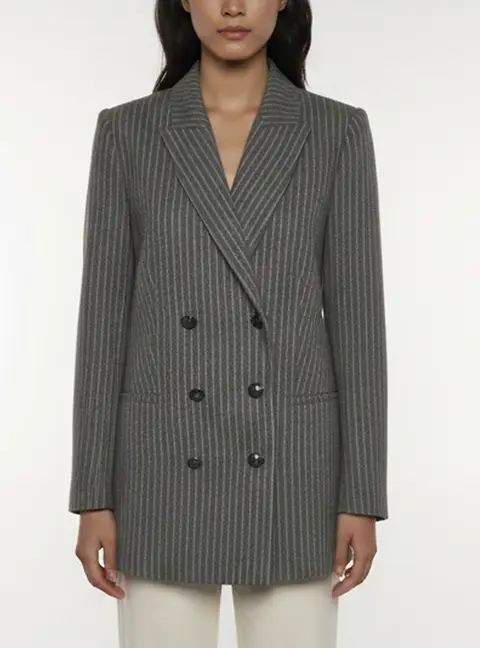 L'Agence Grey Pinstriped Wool Blend Relaxed Double Breasted Aimee Blazer S