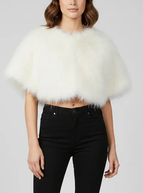 Lamarque Cream Feather Deora Cropped Jacket S