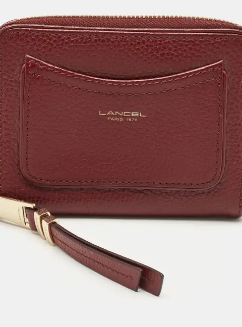 Lancel Burgundy Leather Zip Compact Wallet