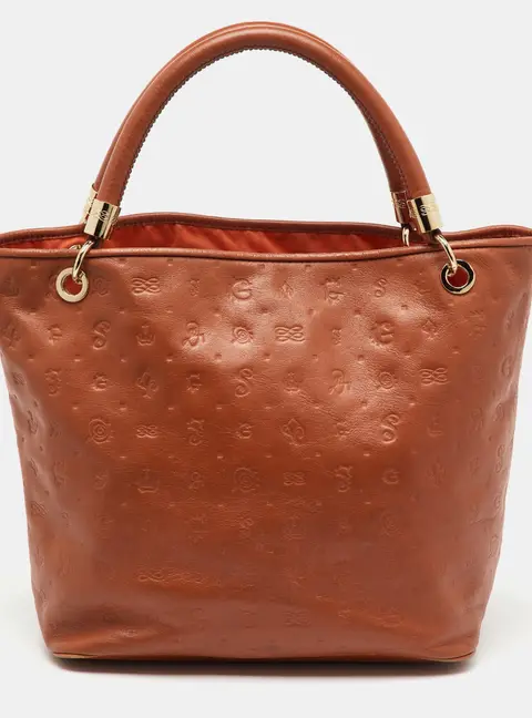 Lancel Brown Embossed Leather Daligramme Dali Fun Tote