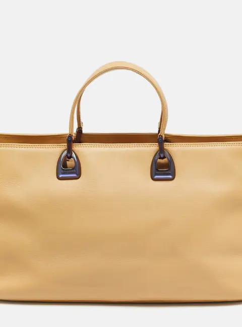 Lancel East-West Tan Leather Zipped Tote