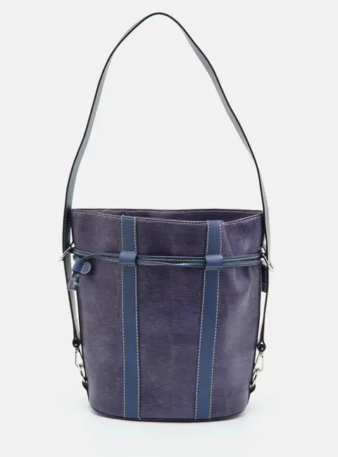 Lancel Purple/Blue Lizard Embossed Leather and Leather Drawstring Bucket Bag