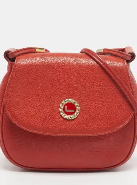 Lancel Logo Flap Red Leather Crossbody Bag