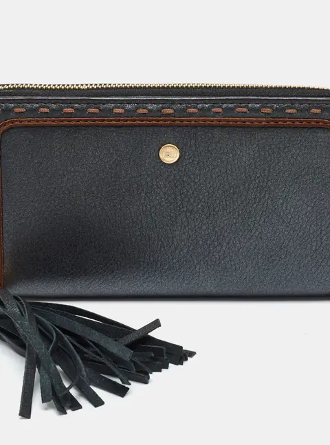 Lancel Tassel Dark Grey/Brown Leather Continental Wallet