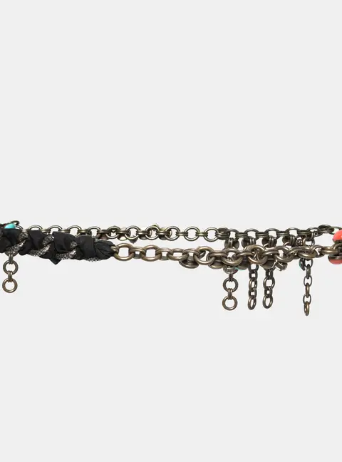 Lanvin Crystal Plastic Fabric Two Tone Gold Chain Belt