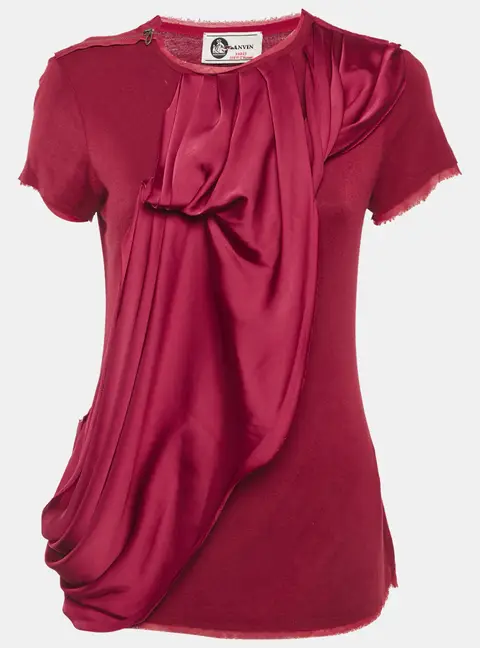 Lanvin Red Jersey Satin Drape Trim Detail Top S