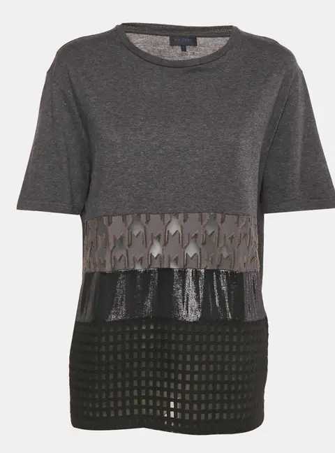 Lanvin Grey Lurex Paneled Jersey T-Shirt L