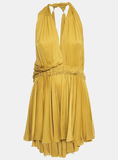 Lanvin Yellow Satin Gathered Mini Dress S
