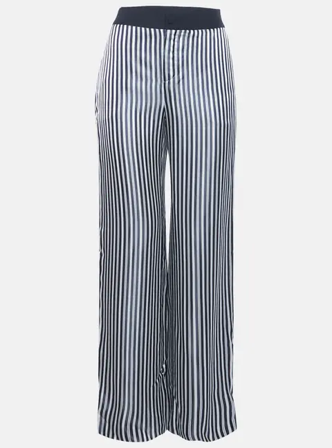Lanvin White/Navy Blue Striped Satin Trousers S