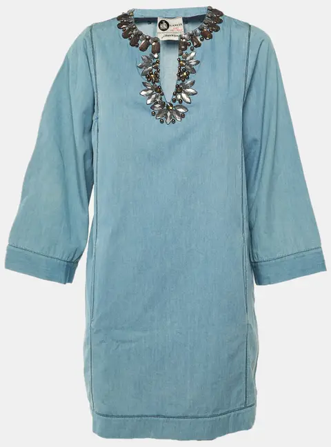 Elbaz x Lanvin X Acne Blue Embellished Detail Denim Mini Dress M