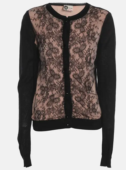 Lanvin Black/Peach Jersey and Lace Top and Cardigan Set S