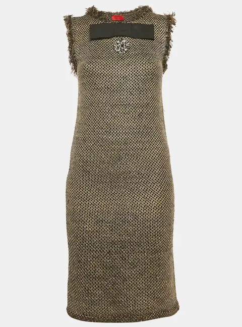 Lanvin Black/Grey Lurex Knit Bow Detail Mini Dress S