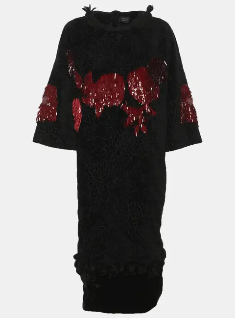 Lanvin Black Velvet Embellished Dress M