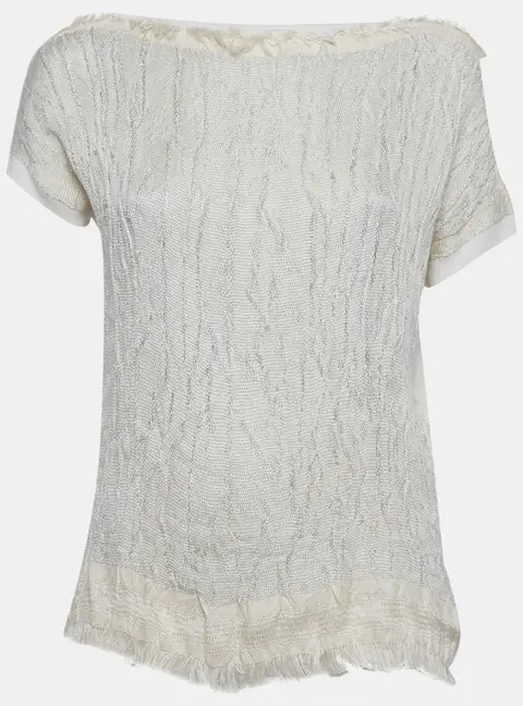 Lanvin White Lurex Knit Short Sleeves Top XS