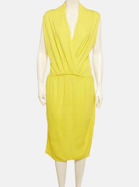 Lanvin Yellow Jersey V-Neck Midi Dress M