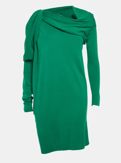 Lanvin Green Knitted Asymmetric Draped Mini Dress L