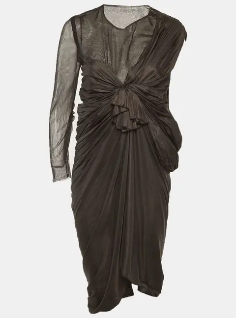Lanvin Black Satin Bow Detail Plisse Mini Dress M