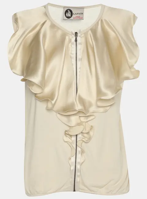 Lanvin Cream Satin Ruffle Top L
