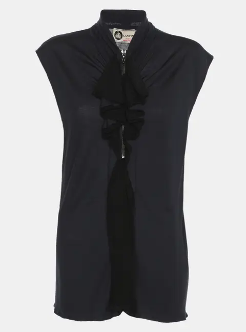 Lanvin Navy Blue/Black Jersey Ruffled Sleeveless Top M