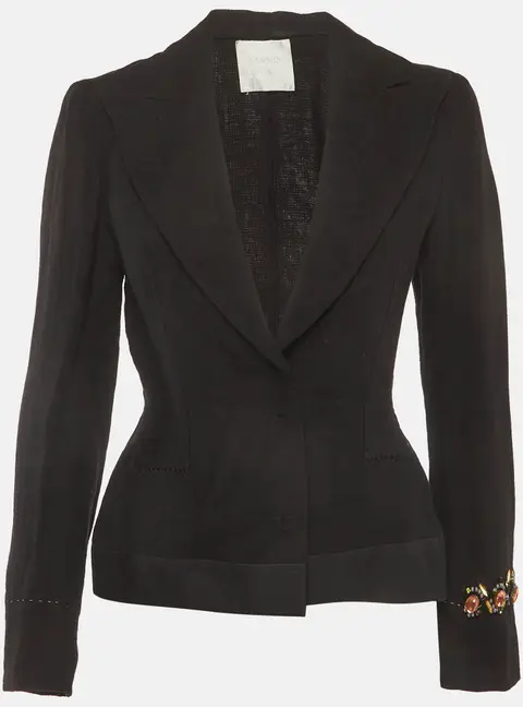 Lanvin Black Linen Embellished Cuff Blazer S