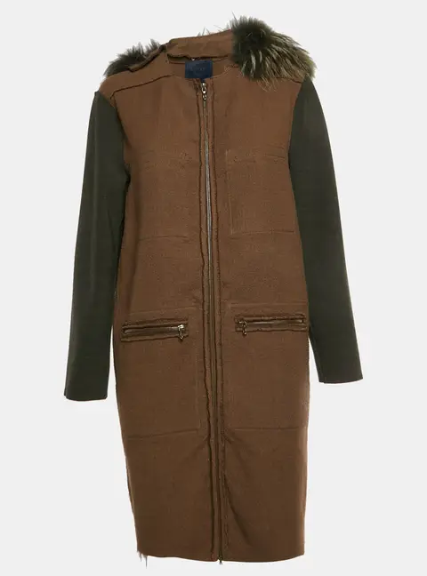 Lanvin Brown Wool Blend Fur Coat M