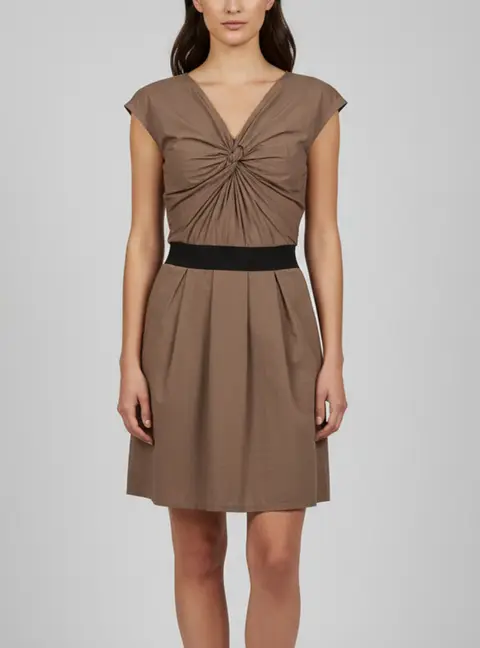 Lanvin Brown Cotton Draped Mini Dress L