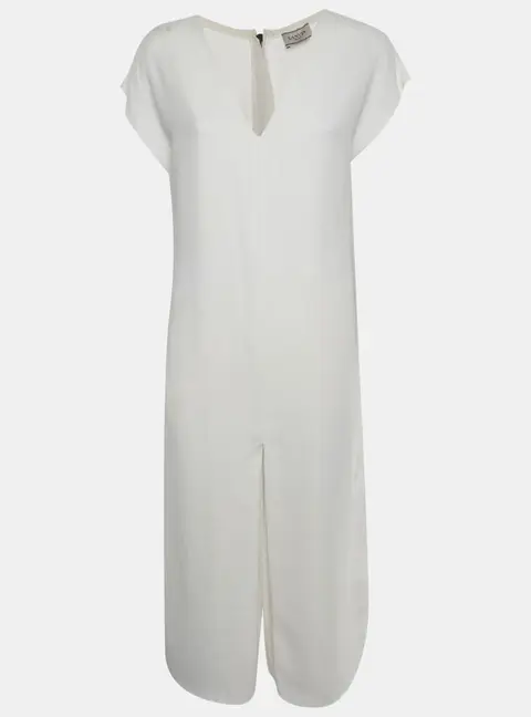 Lanvin White Stretch Crepe V-Neck Exposed Zipper Romper M