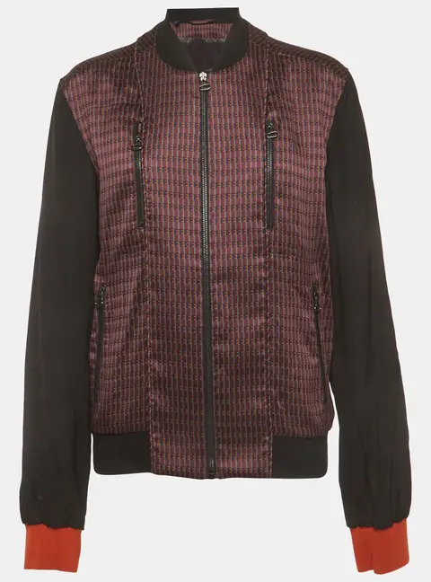 Lanvin Grey/Red Striped Jacquard Zip-Up Bomber Jacket M