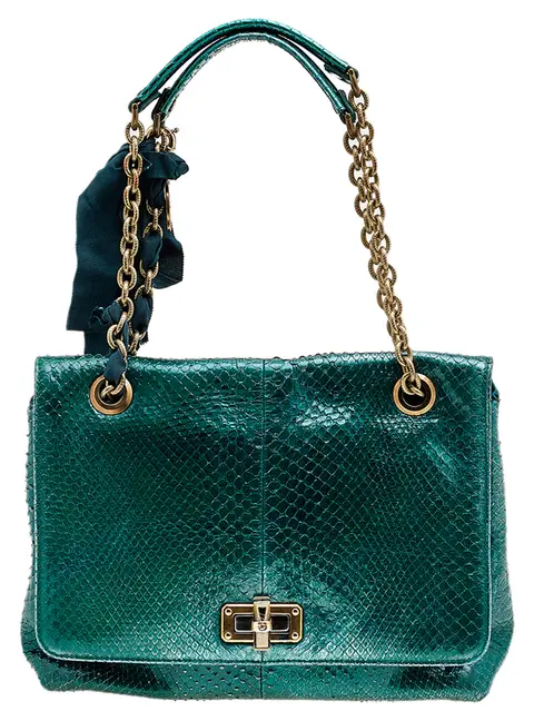 Lanvin Metallic Sea Green Python Leather Happy Shoulder Bag